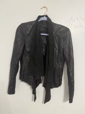 Zara Black Draped Faux Leather Jacket